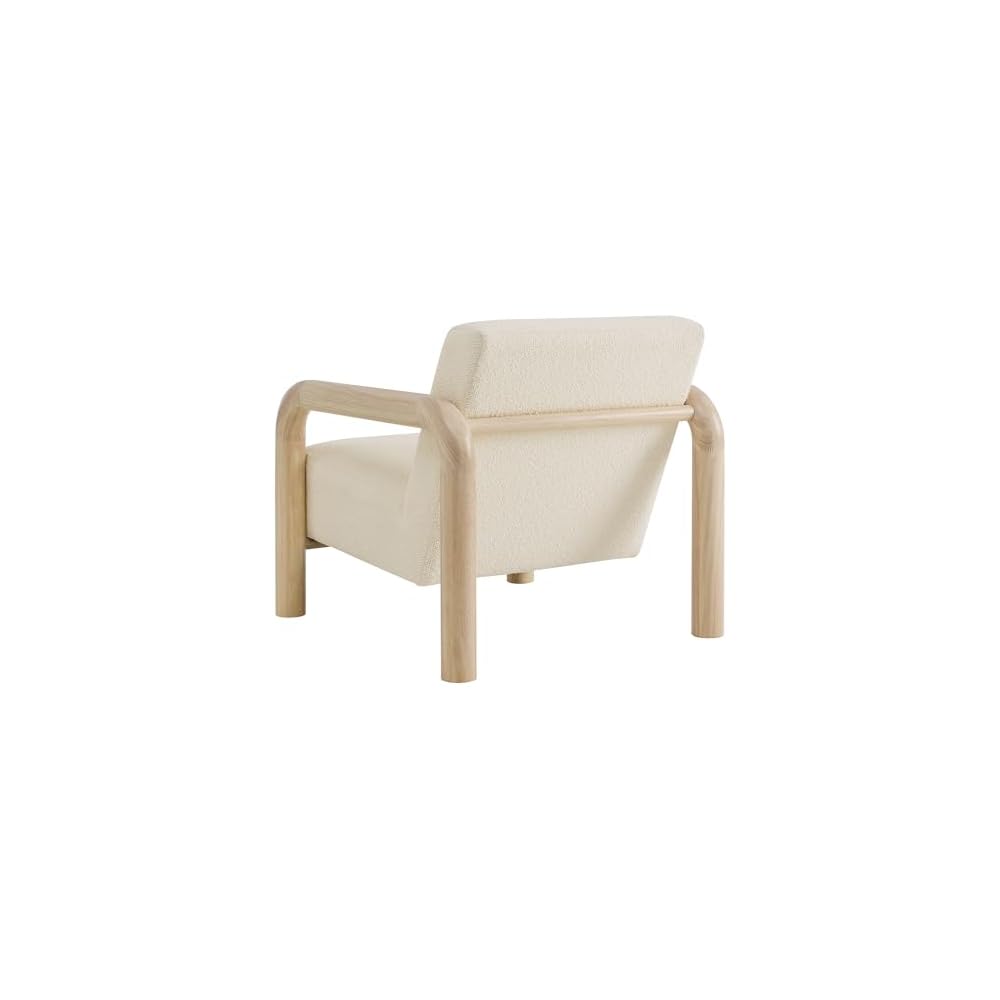 Modway Sereno Modern Boucle Fabric Accent Chair in Cream Oak with Rounded Wood Armrests – Upholstered Lounge Chair for Living Room or Bedroom