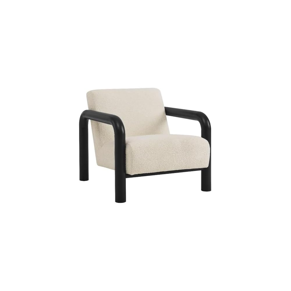 Modway Sereno Modern Boucle Fabric Accent Chair in Cream Oak with Rounded Wood Armrests – Upholstered Lounge Chair for Living Room or Bedroom