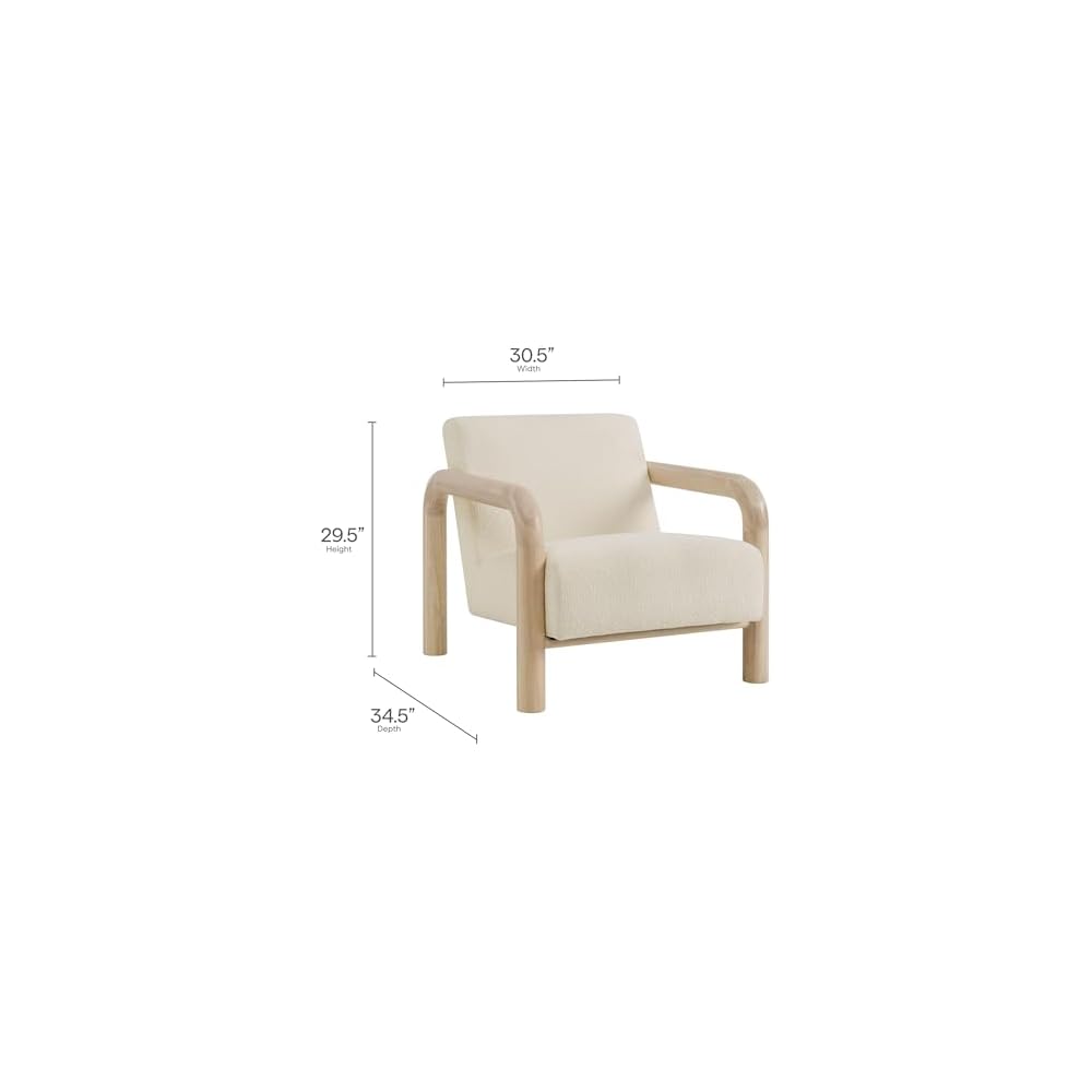 Modway Sereno Modern Boucle Fabric Accent Chair in Cream Oak with Rounded Wood Armrests – Upholstered Lounge Chair for Living Room or Bedroom