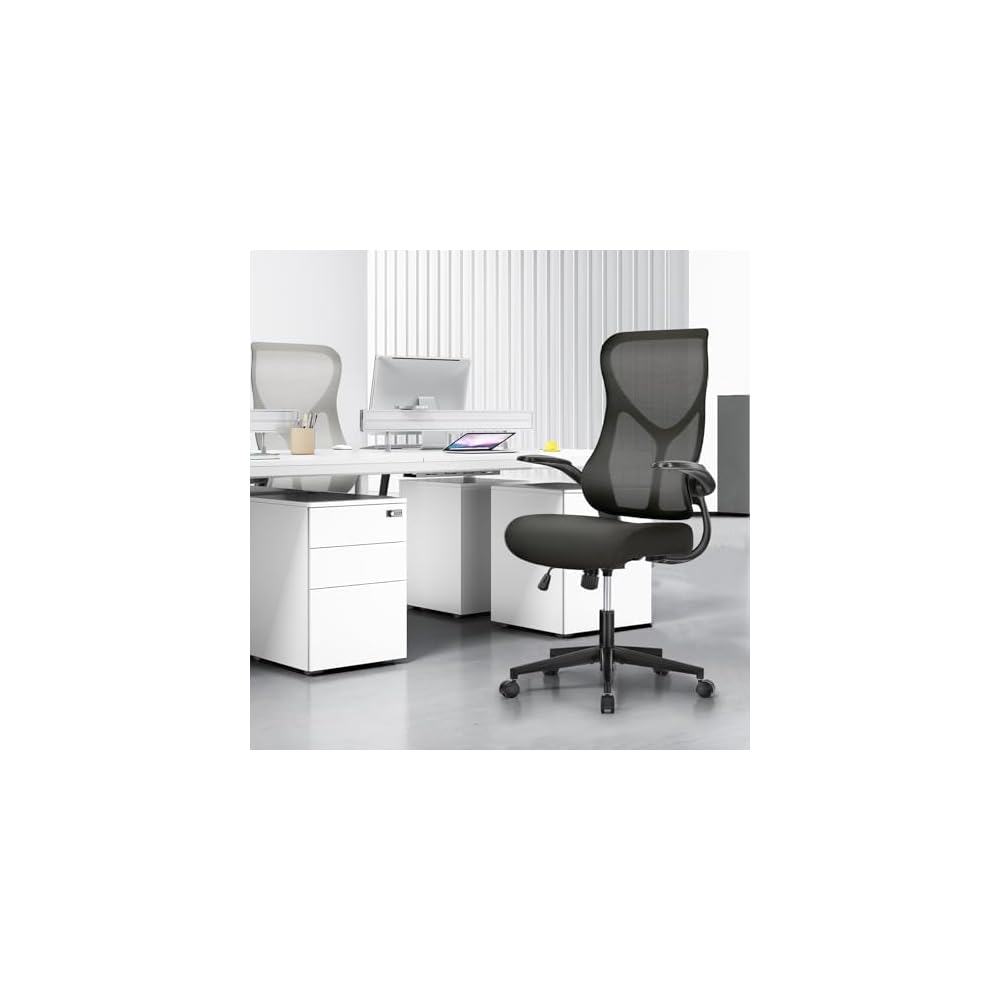 Ergonomic Office Desk Mesh Computer Chair High Back, Rolling Swivel Home Gaming Chairs with Wheels Comfy Lumbar Support, Flip-up Arms, 120° Tilt for Bedroom, Study, Work, Student, Ink