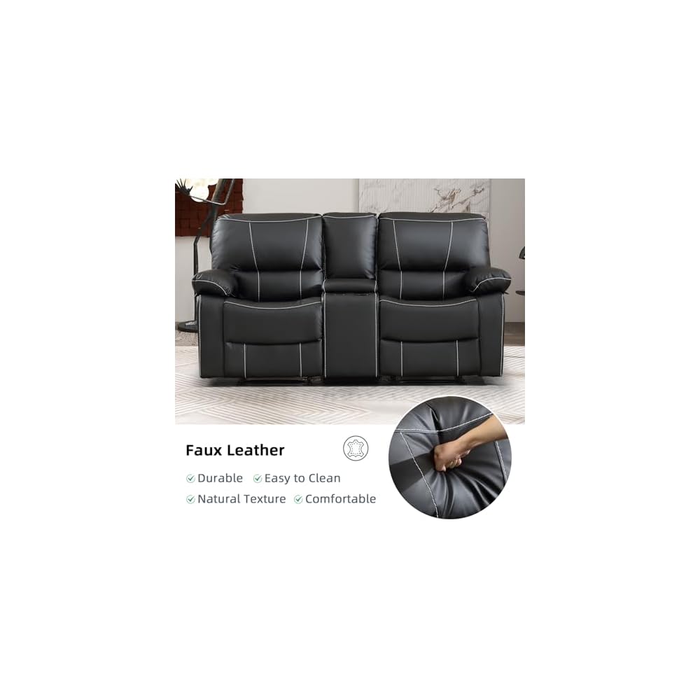 Bonzy Home Manual Reclining Sofa Set, 2 Pieces Recliner Furniture Sofa Set, Single Recliner Chair & Loveseat Couch with Overstuffed Backrest and Armrest for Living Room Home Theater, Black