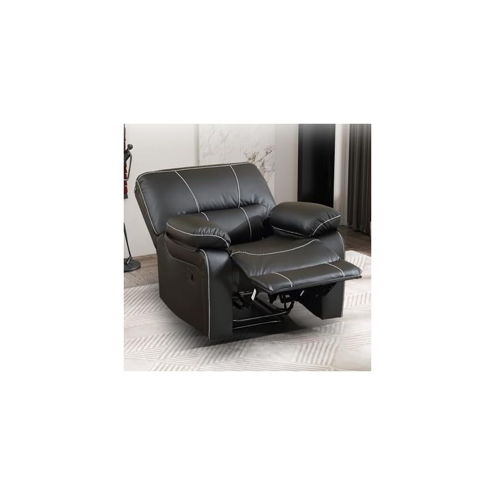 Bonzy Home Manual Reclining Sofa Set, 2 Pieces Recliner Furniture Sofa Set, Single Recliner Chair & Loveseat Couch with Overstuffed Backrest and Armrest for Living Room Home Theater, Black
