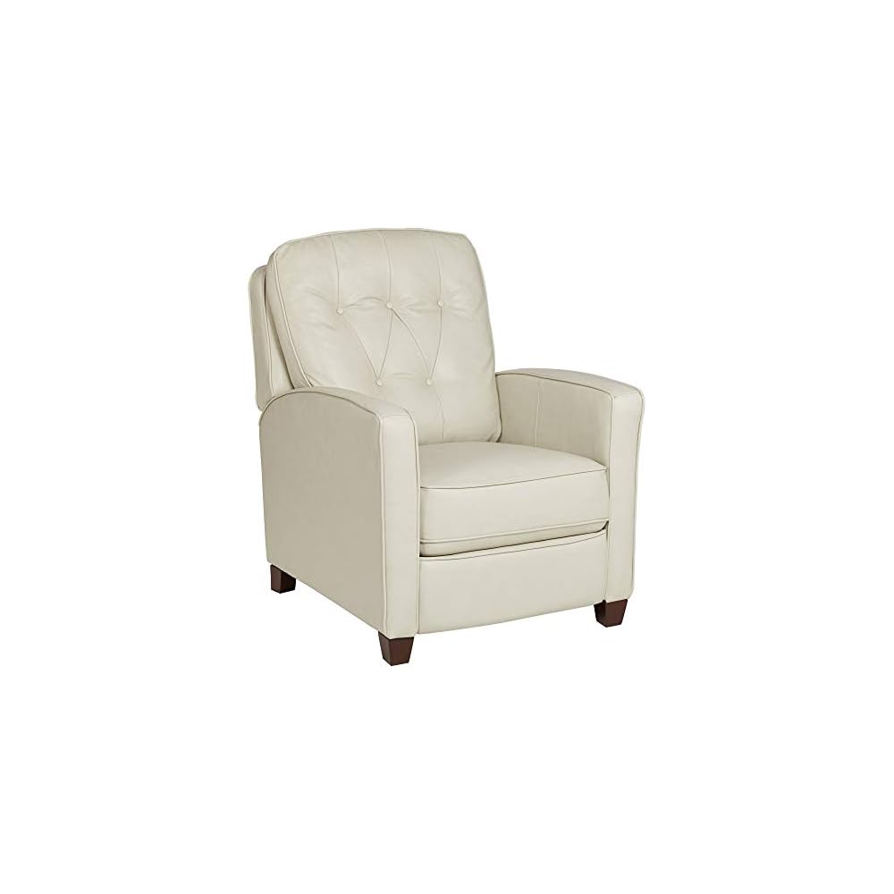 Elm Lane Livorno White Pearl Leather Recliner Chair Modern Armchair Comfortable Push Manual Reclining Footrest Upholstered Tufted Back for Bedroom Living Room Reading Home Relax Office