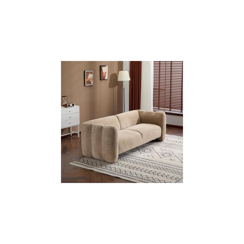 Merax 83" Oversized Loveseat Sofa for Living Room, Comfy Chenille Upholstered Sofa Couch with Wave Design Arm, 2-3 Seater Capacity, Easy Assembly for Bedroom Apartment Office (Camel)