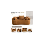 Premium Curved Loveseat Sofa, Full-Compression 2-Seat Couch with Enhanced Back Support, Modern Fabric Loveseat with Pillows, Compact Luxury Sofa for Living Room or Apartment (Brown)