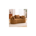 Premium Curved Loveseat Sofa, Full-Compression 2-Seat Couch with Enhanced Back Support, Modern Fabric Loveseat with Pillows, Compact Luxury Sofa for Living Room or Apartment (Brown)