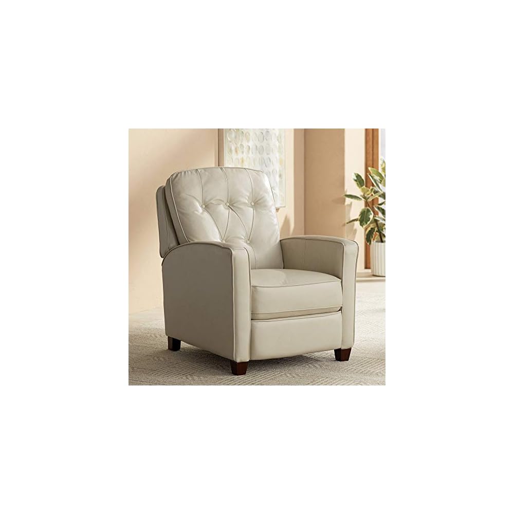 Elm Lane Livorno White Pearl Leather Recliner Chair Modern Armchair Comfortable Push Manual Reclining Footrest Upholstered Tufted Back for Bedroom Living Room Reading Home Relax Office