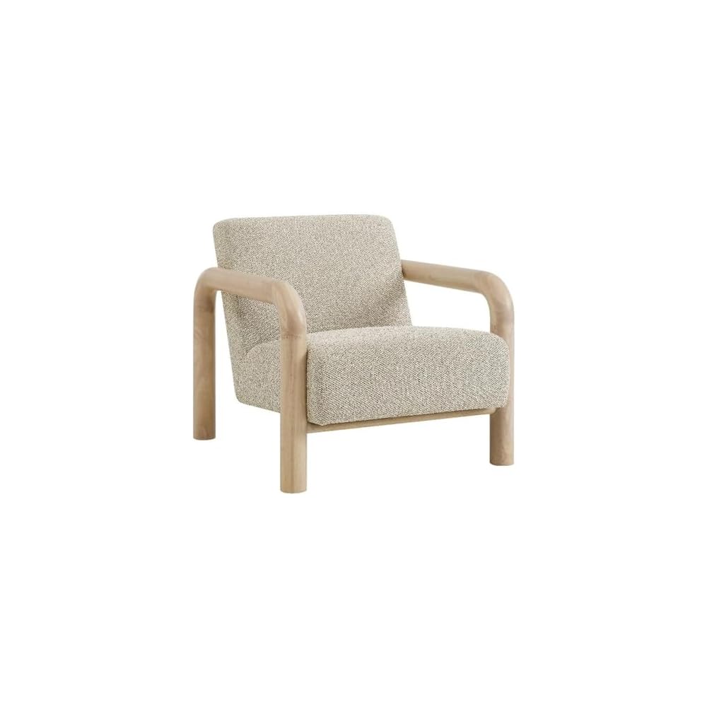 Modway Sereno Modern Boucle Fabric Accent Chair in Cream Oak with Rounded Wood Armrests – Upholstered Lounge Chair for Living Room or Bedroom