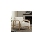 Modway Sereno Modern Boucle Fabric Accent Chair in Cream Oak with Rounded Wood Armrests – Upholstered Lounge Chair for Living Room or Bedroom