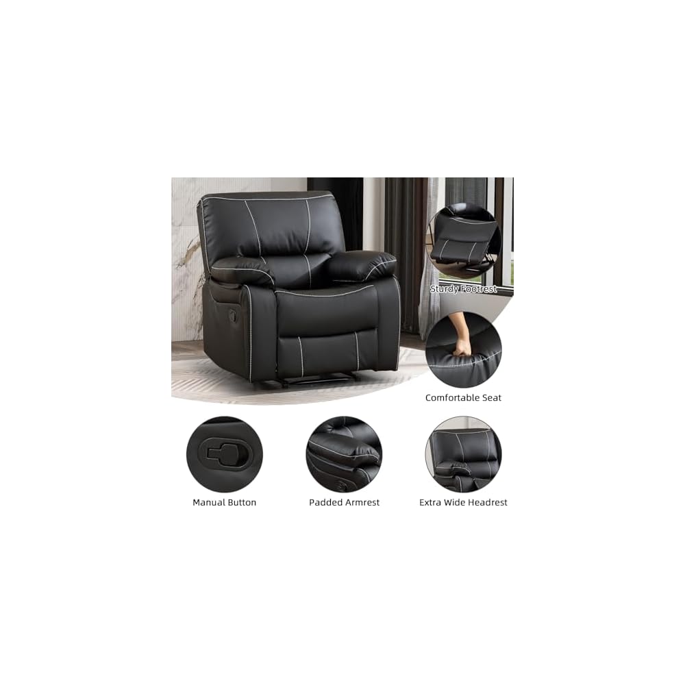 Bonzy Home Manual Reclining Sofa Set, 2 Pieces Recliner Furniture Sofa Set, Single Recliner Chair & Loveseat Couch with Overstuffed Backrest and Armrest for Living Room Home Theater, Black