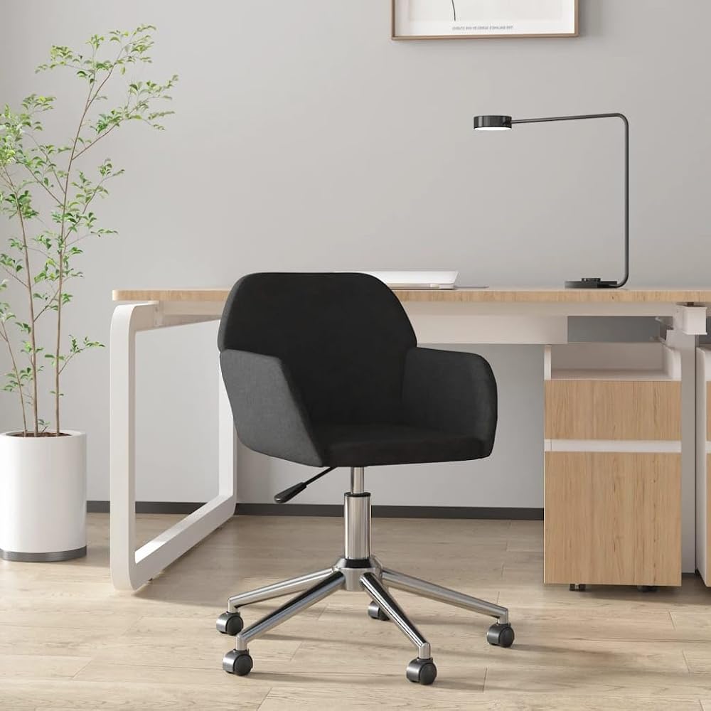 Swivel Home Office Chair with Swivel Wheels, Fabric Study Chair, Mid-Back Computer Desk Chair, Black Fabric, -362