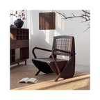 Dark Wood Cane Lounge Chair with Arms, Vintage Rattan Accent Chair