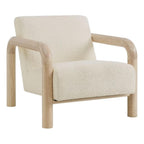 Modway Sereno Modern Boucle Fabric Accent Chair in Cream Oak with Rounded Wood Armrests – Upholstered Lounge Chair for Living Room or Bedroom