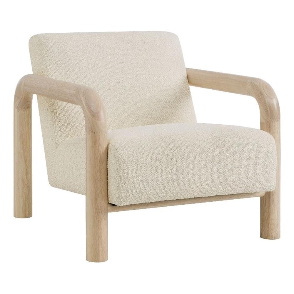 Modway Sereno Modern Boucle Fabric Accent Chair in Cream Oak with Rounded Wood Armrests – Upholstered Lounge Chair for Living Room or Bedroom
