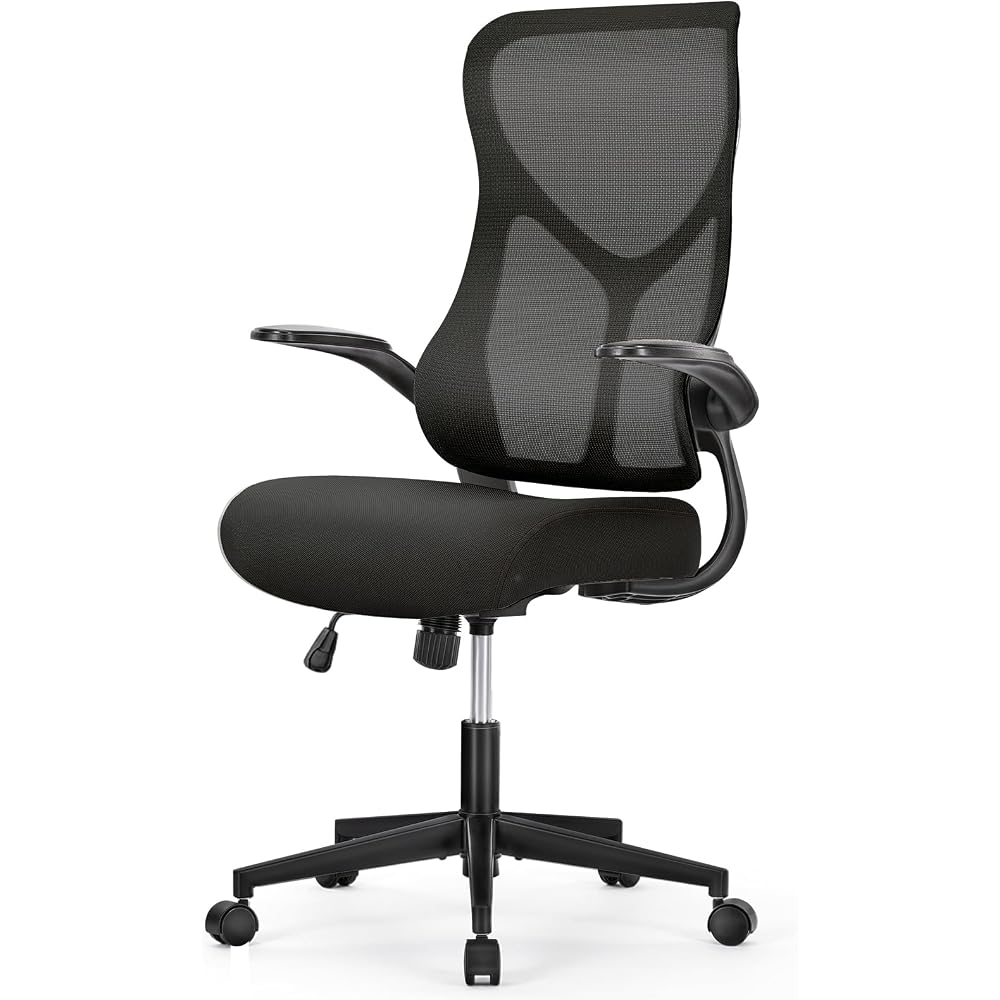 Ergonomic Office Desk Mesh Computer Chair High Back, Rolling Swivel Home Gaming Chairs with Wheels Comfy Lumbar Support, Flip-up Arms, 120° Tilt for Bedroom, Study, Work, Student, Ink