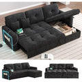81'' LED L-Shaped Sectional Couch for Living Room, Sleeper Sofa Bed, Black
