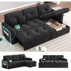 81'' LED L-Shaped Sectional Couch for Living Room, Sleeper Sofa Bed, Black
