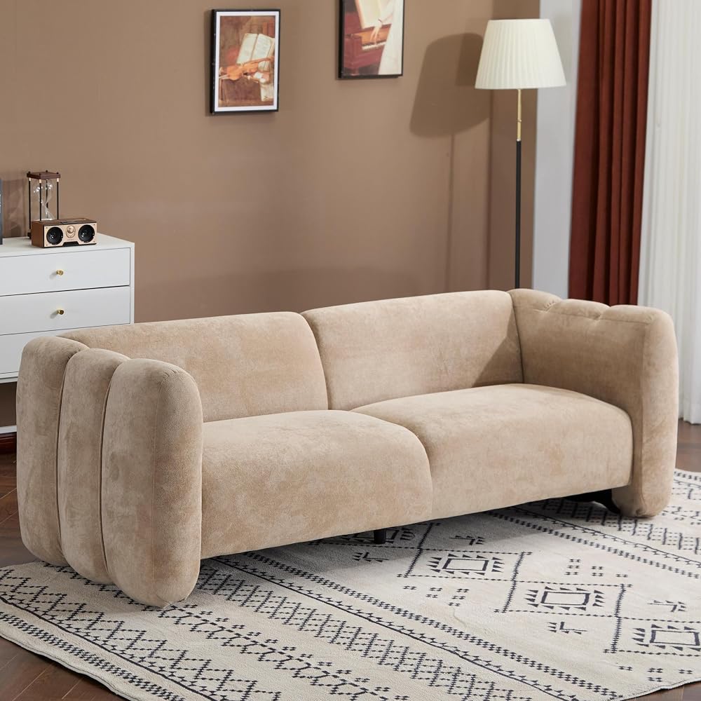 Merax 83" Oversized Loveseat Sofa for Living Room, Comfy Chenille Upholstered Sofa Couch with Wave Design Arm, 2-3 Seater Capacity, Easy Assembly for Bedroom Apartment Office (Camel)