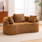 Premium Curved Loveseat Sofa, Full-Compression 2-Seat Couch with Enhanced Back Support, Modern Fabric Loveseat with Pillows, Compact Luxury Sofa for Living Room or Apartment (Brown)